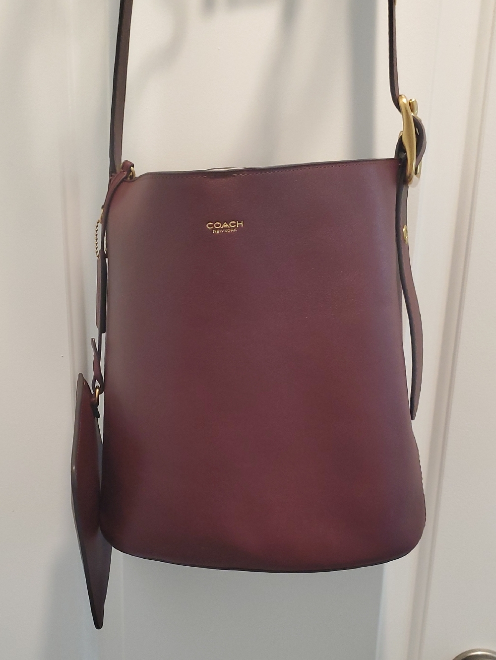 COACH Burgundy Leather Bleecker Bucket Bag with Gold Hardware